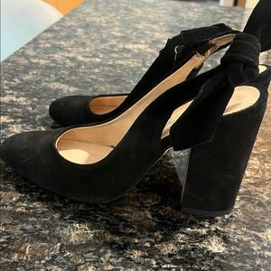 Free People Black Suede Heels with Bow Detail